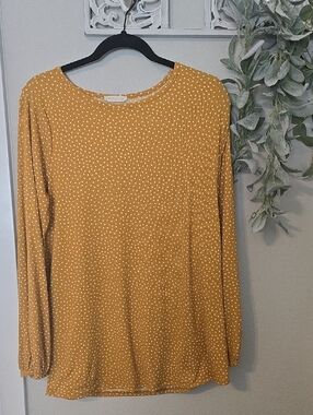 Women’s Long Sleeve Polka Dot Jersey Top - Mustard